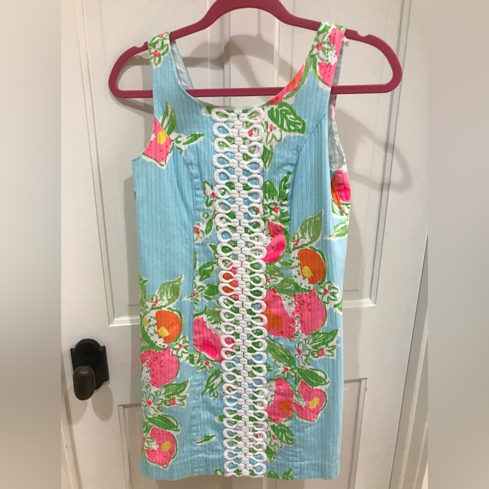 Lilly Pulitzer Cathy shift dress size 0 pool blue pink lemonade